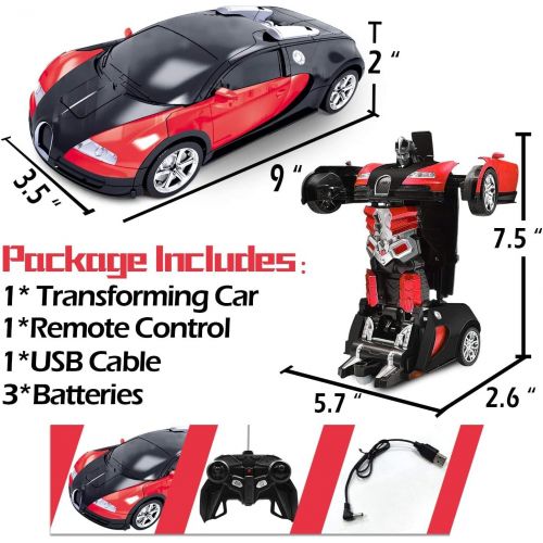  AMENON Remote Control Transform Car Robot Toy with Lights Deformation RC Car 2.4Ghz 1:18 Rechargeable 360°Rotating Stunt Race Car Toys for Kids Boy Girl Age 8 9 10 11 Year Old Holi