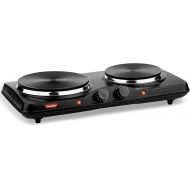 Cheftek CT1010 Portable 2 Burner Electric Cooktop Hot Plates 6’’ and 7.5’’ for Stove Top Cooking Home, Travel, 1700W Black Enamel Coated Iron Standard