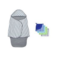 Green sprouts green sprouts Muslin Baby Bath Swaddle and Washcloth Set made from Organic Cotton, Grey/Blue