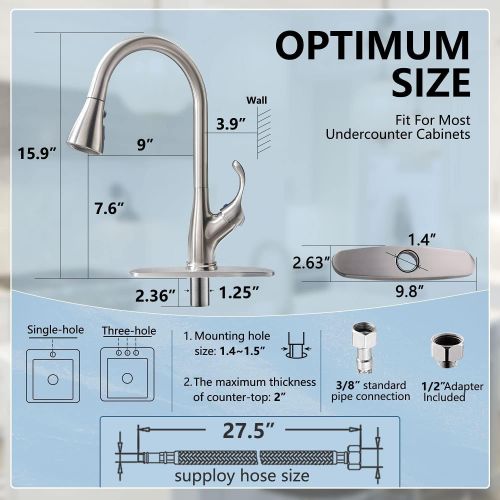  APPASO Pull Down Kitchen Faucet with Sprayer Stainless Steel Brushed Nickel - Single Handle Commercial High Arc Pull Out Spray Head Kitchen Sink Faucets with Deck Plate