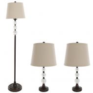 Lavish Home 72-LMP3002 Table Floor Lamp Set of 3,Crystal Balls with Bronze (3 LED Bulbs Included), 3 Piece