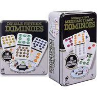 Spin Master Games Double Fifteen Color Dot Dominoes Game in a Tin (6029741) & Double Twelve Mexican Train Dominoes in Tin
