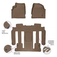 MAX LINER SMARTLINER Floor Mats 3 Row Liner Set Tan for Traverse/Enclave / Acadia/Outlook with 2nd Row Bucket Seats