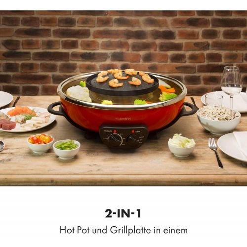  [아마존베스트]Klarstein Szechuan - Hot Pot and Grill Plate, Volume: 5 litres, hot pot: 1350 Watt / 38 cm diameter, grill plate: 600 Watt / 22 cm diameter, aluminium heating element, separately a