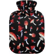 hot Water Bottle with Soft Cover 1 Liter fashy ice Pack for Menstrual Cramps, Neck and Shoulder Pain Relief Red Mushroom