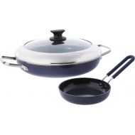 Blue Diamond Cookware Diamond Infused Ceramic Nonstick, 11 Grill Genie Pan with Helper Handles and Lid Including Bonus Mini Egg Pan, PFAS-Free, Dishwasher Safe, Oven Safe, Blue
