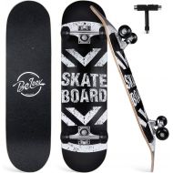 Beleev Skateboards for Beginners, 31 Inch Complete Skateboard for Kids Teens Adults, 7 Layer Canadian Maple Double Kick Deck Concave Cruiser Trick Skateboard