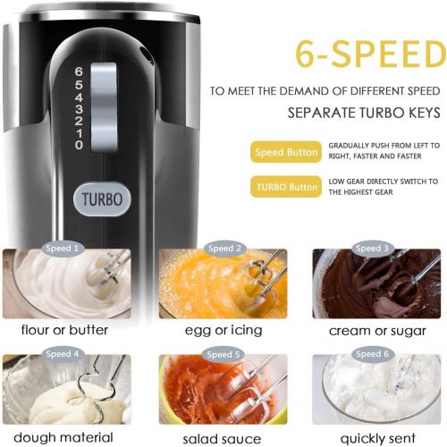  [아마존베스트]Aigostar 6-Speed Electric Hand Mixer - Handheld Mixers Beaters with Dough Hooks for Baking Cake