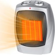 GiveBest Ceramic Space Heater, 750W/1500W Portable Electric Heater with Adjustable Thermostat, Normal Fan and Safety Tip Over Switch for Bedroom Office Desk Indoor Use (Silver)