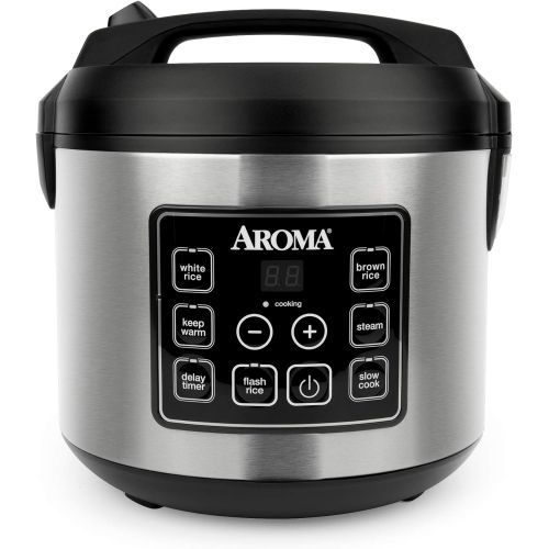  [아마존베스트]Aroma Housewares 20 Cup Cooked (10 cup uncooked) Digital Rice Cooker, Slow Cooker, Food Steamer, SS Exterior (ARC-150SB),Black