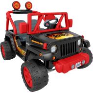 Power Wheels Tough Talking Jeep Wrangler Ride-On Toy with Sounds & Microphone, Preschool Toy, Multi-Terrain Traction, Seats 2, Black & Red