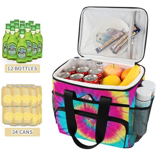  ALAZA Rainbow Spiral Tie Dye Large Cooler Bag Lunch Box Leakproof for Outdoor Travel Hiking Beach