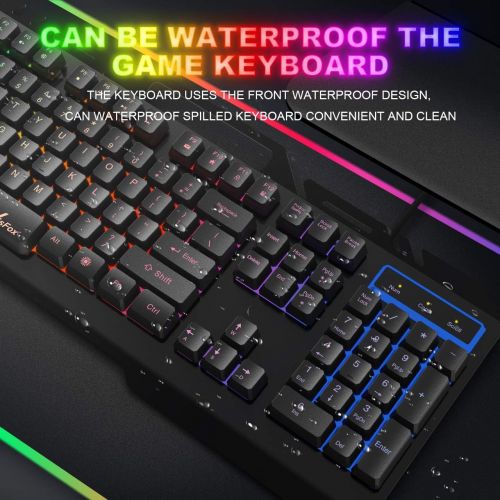  Gaming Keyboard, WisFox USB Wired Keyboard Durable All-Metal Panel Computer Keyboard, Colorful Rainbow LED Backlit Wired Computer Gaming Keyboard for PC/Mac Game, Office Typing