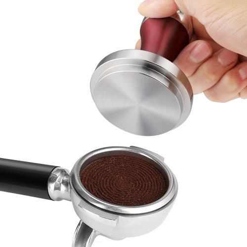  Flexzion Coffee Tamper Machine 58mm Diameter Stainless Steel Flat Base Grip Handle Barista Espresso Bean Press Tool in Red Kitchen Accessories