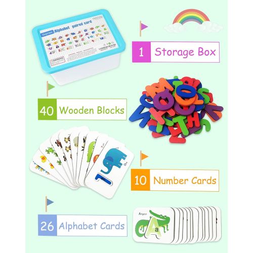  [아마존베스트]Berkshiled Number and Alphabet Flash Cards for Toddlers 2-4 Years, ABC Montessori Educational Toys Gifts for 2 3 4 year old Preschool Learning Activities Wooden Letters and Numbers Animal Puz