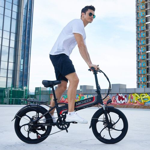  ANCHEER Folding Electric Bike Ebike, 20 Electric Commuter Bicycle with 10AH Removable Lithium-Ion Battery, 48V 350W Motor and Professional Rear 7 Speed Gear