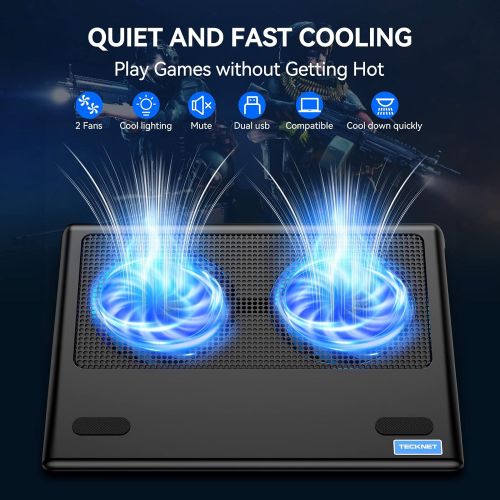  [아마존베스트]TECKNET Laptop Cooling Pad, Portable Ultra-Slim Quiet Laptop Notebook Cooler Cooling Pad Stand with 2 USB Powered Fans, Fits 12-16 Inches