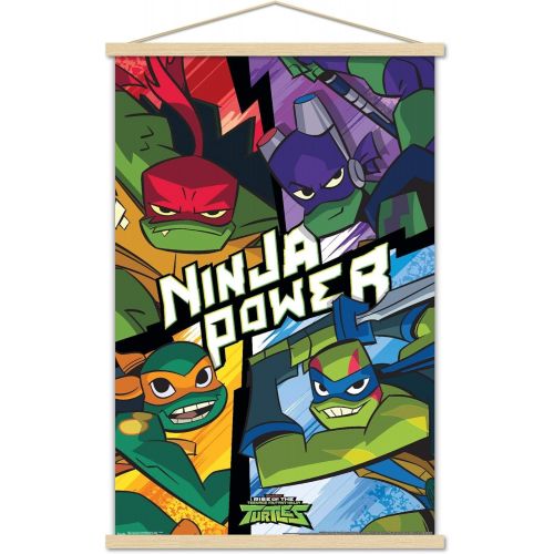  Trends International Nickelodeon Rise of The Teenage Mutant Ninja Turtles Wall Poster with Wooden Magnetic Frame, 22.375 x 34, Print and Beechwood Hanger Bundle