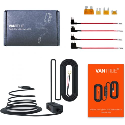  VANTRUE Adjustable USB C Hardwire Kit with 2 Levels for N4/N2S/T3 Dash Cam, 12V/24V to 5V, Fuse Holder with Low Voltage Protection, 24Hours Parking Monitoring, Compatible with Othe