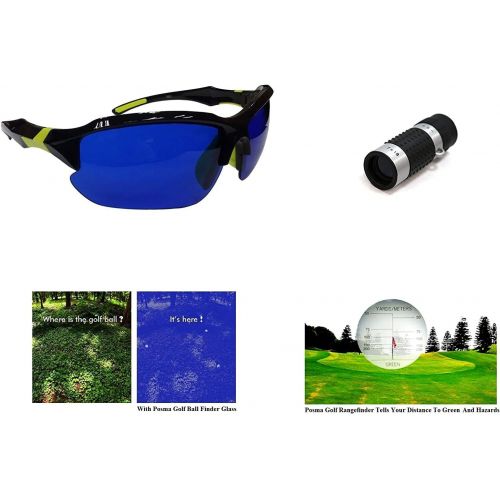  POSMA SGG-050B Golf Ball Finder Hunter Retriever Glasses and Golf Range Finder Bundle Set - High Definition Mini Monocular Pocket Scope Rangefinder