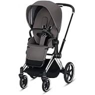 Cybex Priam 3 Complete Stroller, One-Hand Compact Fold, Reversible Seat, Smooth Ride All-Wheel Suspension, Extra Storage, Adjustable Leg Rest, Manhattan Grey with Chrome Black Fram