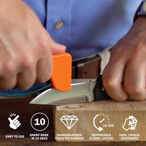  AccuSharp Knife & Tool Blaze Orange Sharpener - Diamond-Honed Tungsten Carbide Rust-Free Sharpener Quickly Sharpen, Restore, Repairs & Hone Serrated Blades, Cutting Tools, Cleavers