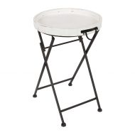 Kate and Laurel Marmora Round Wood and Metal Pop Up Tray Table, White