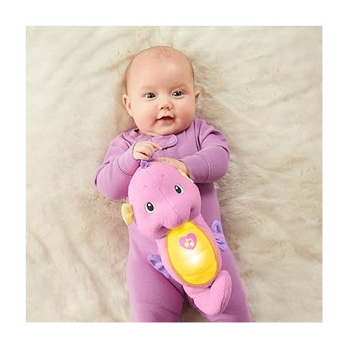 피셔프라이스 Fisher-Price Musical Baby Toy, Soothe & Glow Seahorse, Plush Sound Machine with Lights & Volume Control for Newborns, Pink