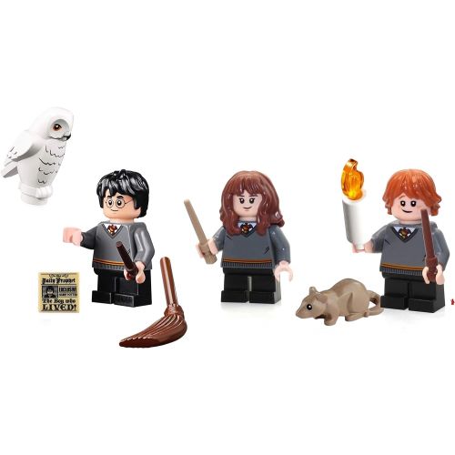  LEGO Harry Potter Minifigure Combo - Harry Potter, Hermione, Ron Weasley (with Wands and Display Stands)