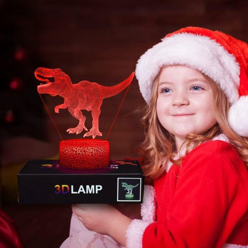  [아마존베스트]Koicaxy Dinosaur Toys, 3D Dinosaur Night Light with Remote & Smart Touch 7 Colors + 16 Colors Changing Dimmable T Rex 3D Night Light Birthday Gifts for Boys Kids Age 2 3 4 5 6+ Yea