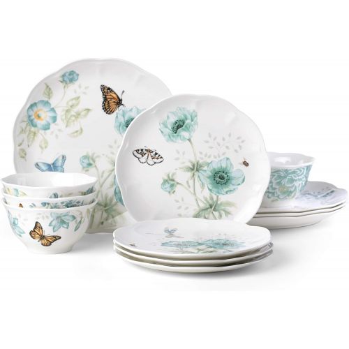 레녹스 Lenox Butterfly Meadow Turquoise 12-pc Dinnerware Set, 17.55 LB, Blue