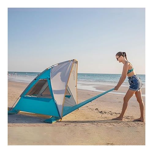  WolfWise 2-3 Person Portable Beach Tent UPF 50+ Sun Shade Canopy Umbrella with Extendable Floor, Blue
