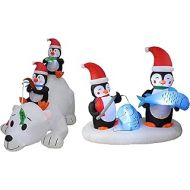 BZB Goods Two Christmas Party Decorations Bundle, Includes 6 Foot Christmas Inflatable Penguins Fishing on Polar Bear, and 6 Foot Long Lighted Christmas Inflatable Two Penguins Happy Fishing