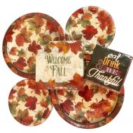 Combined Brands 108 Piece Welcome Fall Paper Plates and Napkins Decor Bundle - Autumn and Thanksgiving...