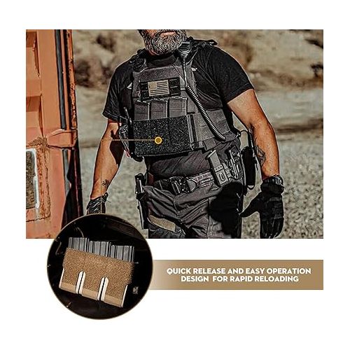  PETAC GEAR Triple Magazine Pouch |Elastic Kangaroo Rifle Mag Holster| 5.56/9mm Magazines Holder Pocket with Hook Panel