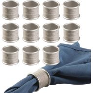 mDesign Round Modern Rustic Metal Napkin Rings for Home, Kitchen, Dining Room, Dinner Parties, Luncheons, Picnics, Weddings, Buffet Table - 12 Pack - Satin/Gray Wood Finish