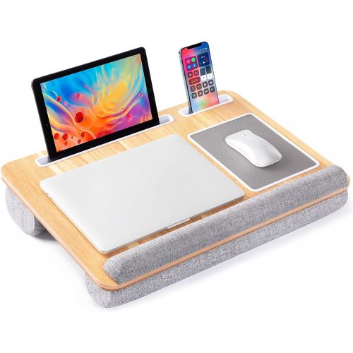  [아마존베스트]HUANUO Lap Desk - Fits up to 17 inches Laptop Desk, Built in Mouse Pad & Wrist Pad for Notebook, MacBook, Tablet, Laptop Stand with Tablet, Pen & Phone Holder (Wood Grain)