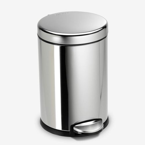 심플휴먼 simplehuman 4.5 Liter / 1.2 Gallon Round Bathroom Step Trash Can, Polished Stainless Steel