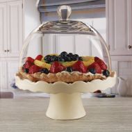 Circleware 55144 Dolche Torta Ceramic Multi-Functional Cake Stand Plate with Dome Home & Kitchen Entertainment Food Serving Platter for Fruit, Ice Cream, Dessert, Salad, Cheese, Ca