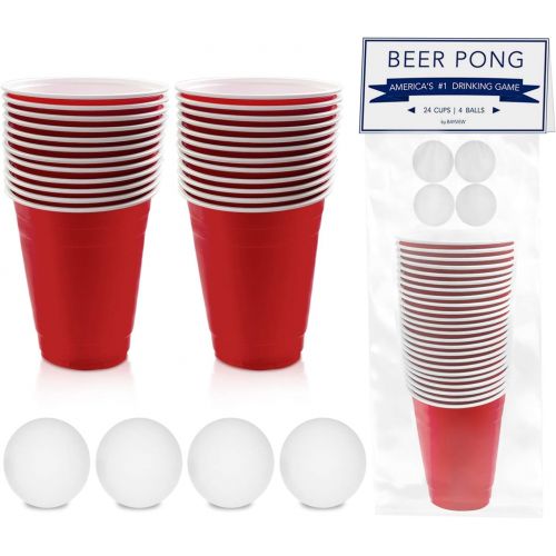  BayView Beer Pong Set Complete 24 Cups & 4 Balls Americas #1 Drinking Game, Reusable