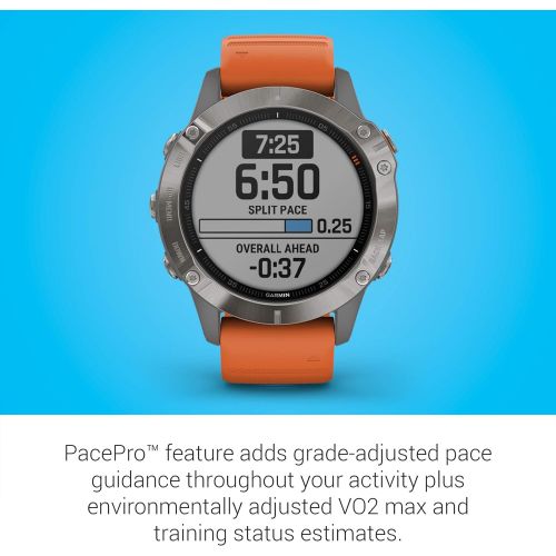 가민 [아마존베스트]Garmin fenix 6 Sapphire, Premium Multisport GPS Watch, Features Mapping, Music, Grade-Adjusted Pace Guidance and Pulse Ox Sensors, Titanium with Orange Band