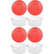 Pyrex 7 Cup Storage Capacity Plus Round Dish with Plastic Cover Sold in Packs of 4, Pack of 4, Red