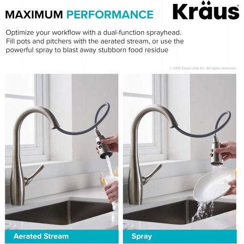 KRAUS KPF-1670SFS Esina Dual Function Pull, Faucets for Kitchen Sinks, Single-Handle, Spot Free Stainless Steel