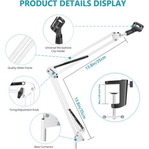 니워 [아마존베스트]Neewer White Adjustable Broadcasting Studio Desktop Microphone Suspension Boom Scissor Arm Stand, Extended up to 80cm / 31.5