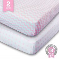 Ziggy Baby Crib Sheet, Toddler Bedding Fitted Jersey Cotton (2 Pack) Chevron, Dot, Pink/White