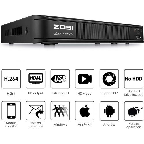  [아마존베스트]ZOSI 1080p Security DVR Recorder 4 Channel, Hybrid Capability 4-in-1(Analog/AHD/TVI/CVI) Surveillance CCTV DVR, Motion Detection,Remote Control,Email Alarm,No Hard Drive