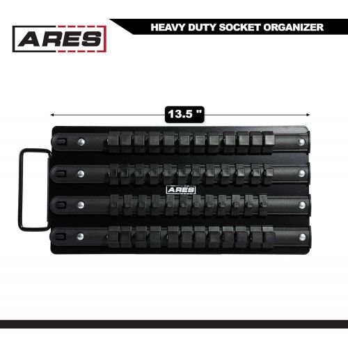  ARES 60001-48-Piece Black Socket Organizer Tray - Professional Grade Socket Holder Can Carry 1/4-Inch, 3/8-Inch, and 1/2-Inch Drive Sockets