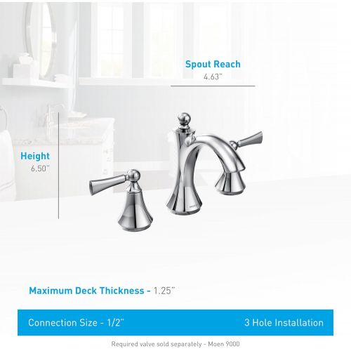  Moen T4520-9000 Wynford Polished Two-Handle High Arc Bathroom Faucet with Valve, Chrome