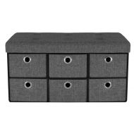 Sorbus Storage Bench Chest with Drawers  Collapsible Folding Bench Ottoman Includes Cover  Perfect for Entryway, Bedroom Bench, Cubby Drawer Footstool, Hope Chest, Faux Linen (Gr