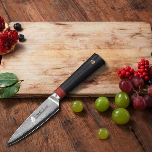  TUO Damascus Paring Knife 3.5 inch Kitchen Peeling Fruit Knives Japanese AUS 10 HC Stainless Steel Cutting Core Blade G10 Handle Gift Box Ring RC Series